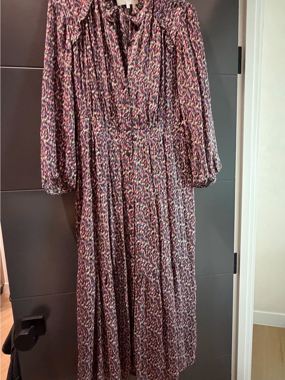 ba&sh Pink Multi-Print Long Sleeve Midi Dress